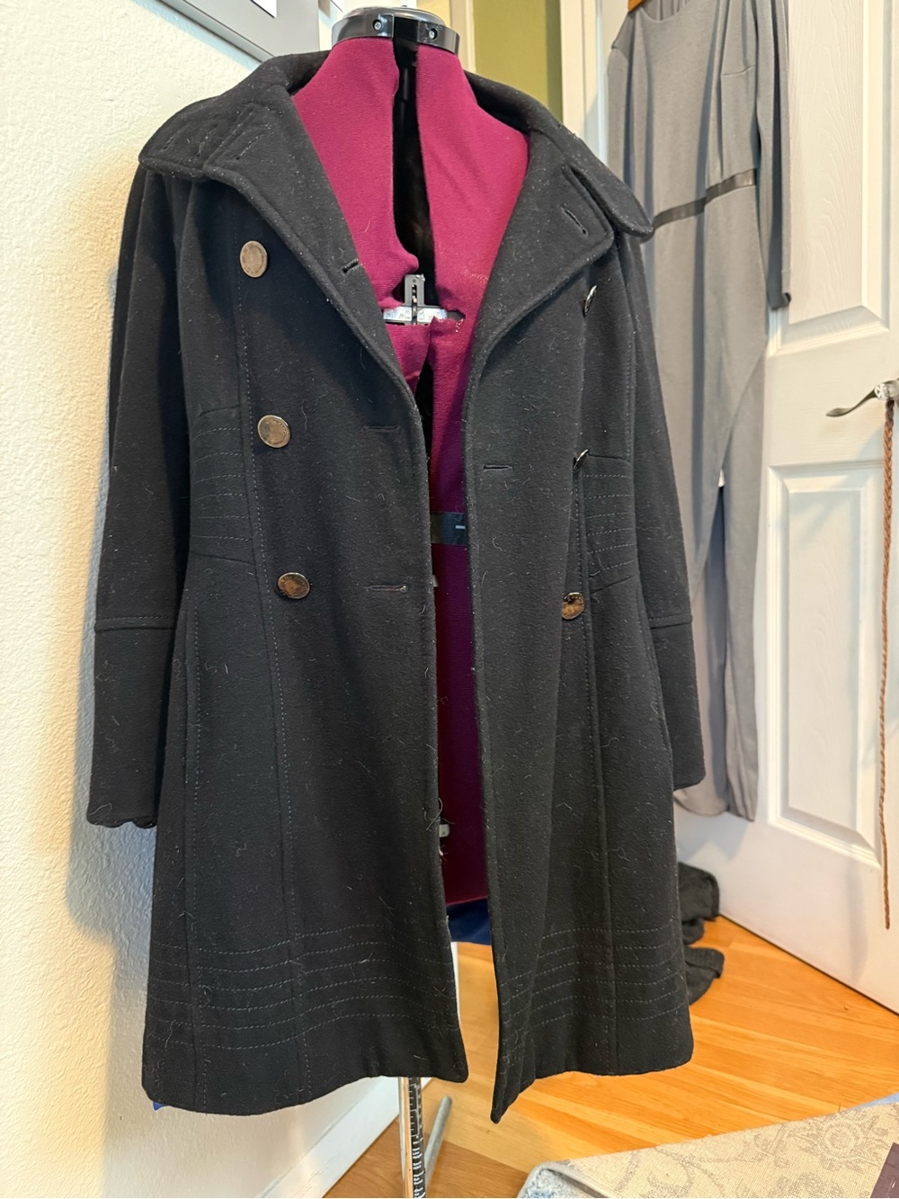 Black Women’s Double-Breasted military Wool Coat